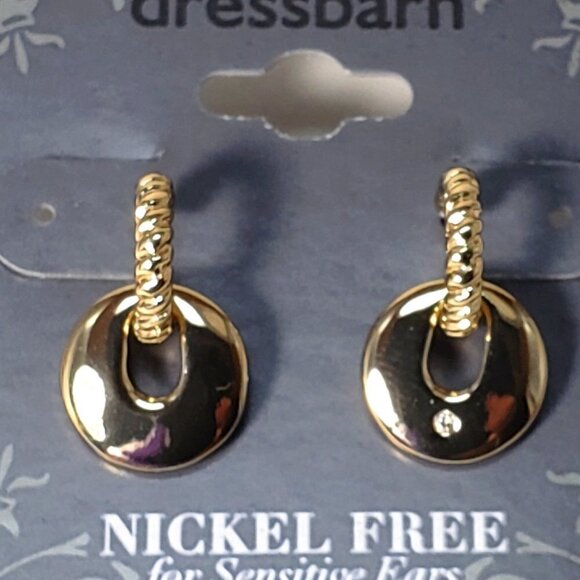 2/$30 Gold tone Dainty Interconnected Hoops Post Drop Earrings, 0.75" - Jewelry - Picture 3 of 11